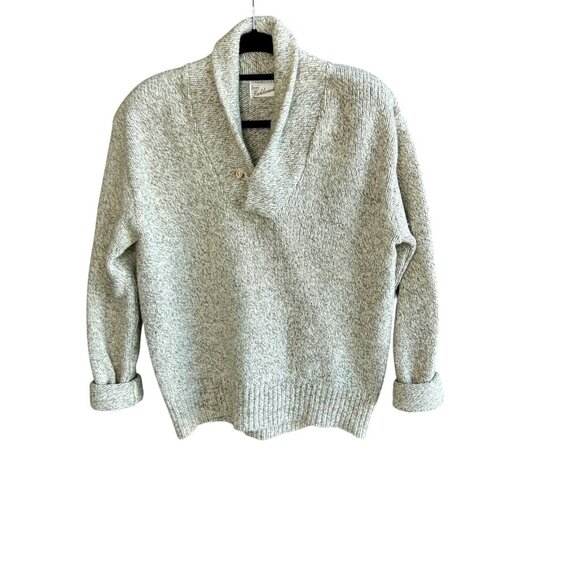 Vintage Oatmeal Heather Marl Rag Wool Sears Fieldmaster Shawl Collar Sweater - Picture 2 of 7